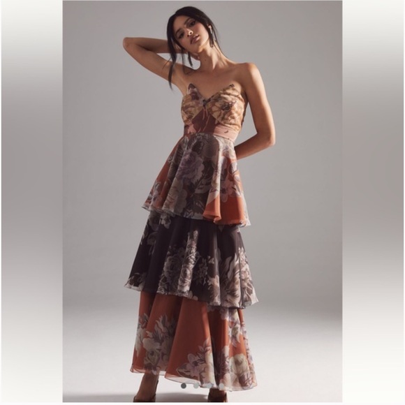 Anthropologie x Geisha Designs Martina Floral Tiered Strapless Dress - Picture 1 of 4